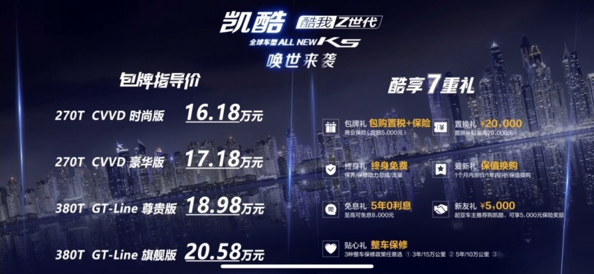 全新起亚K5凯酷16.18万起售，这定价起亚在中国要翻身了？