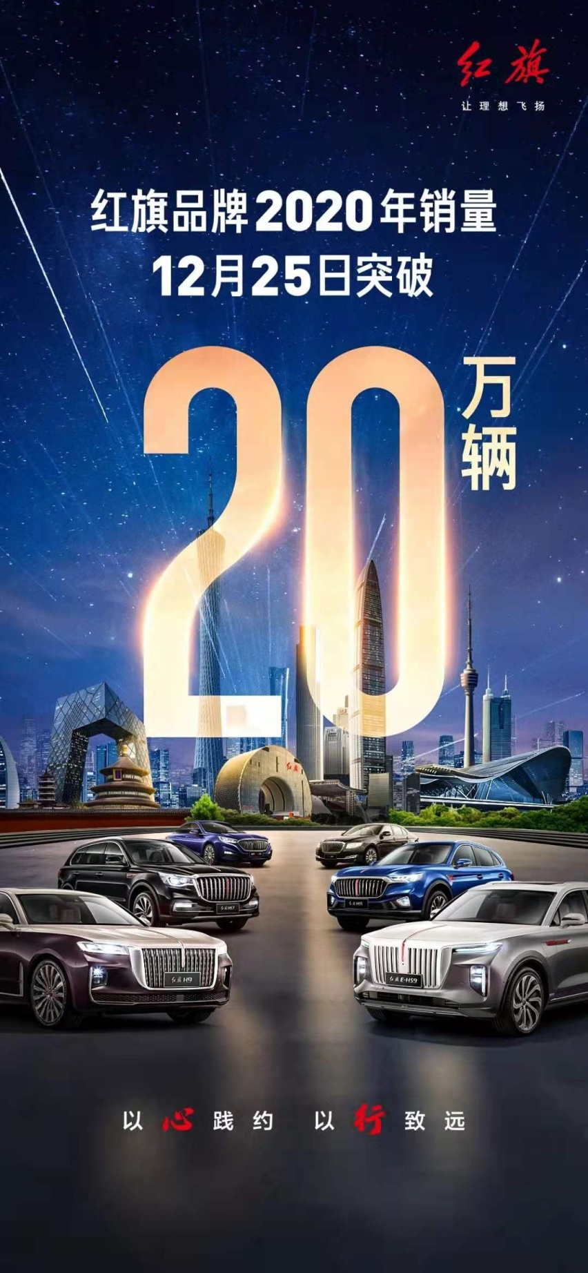 第一批汽车品牌2020年销量成绩公布，红旗超额、大众差点火候
