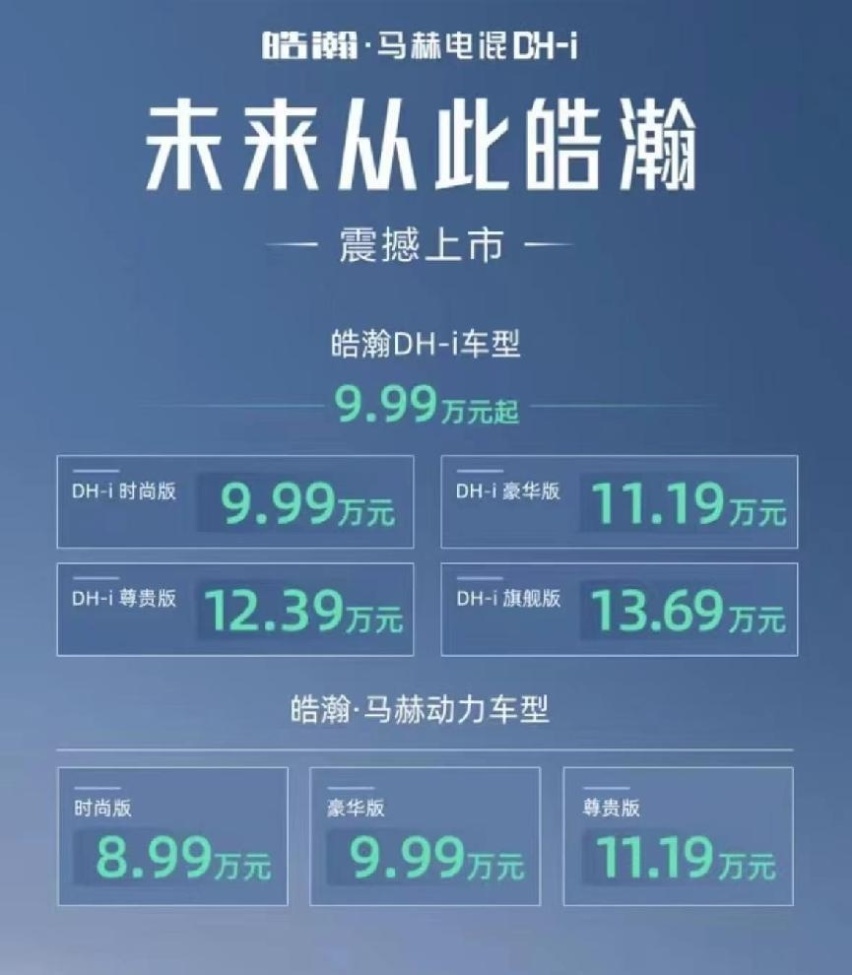 把电混SUV价格打下来了？皓瀚DH-i上市，售价9.99-13.69万