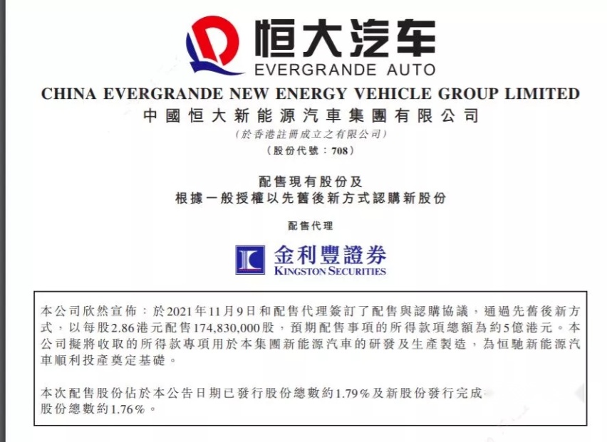 每天车闻：恒大汽车拟融资约5亿港元用于新能源车