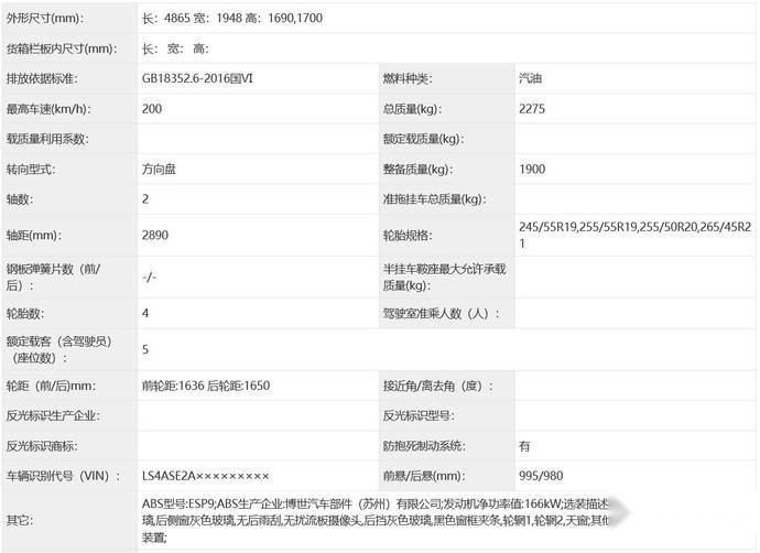 高端序列第二款/轴距2890mm，长安UNI-K申报图