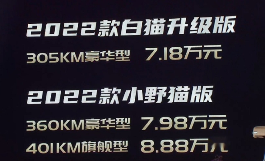 2022款欧拉黑猫、白猫正式上市，售价6.98万起