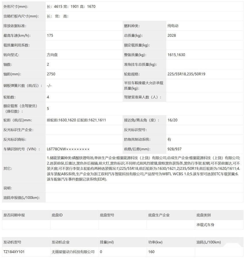 纯电动紧凑型SUV 吉利银河E5申报 轴距2750mm