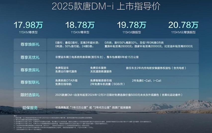 2025款唐DM-i购车手册：标配可变阻尼悬架，首推115km尊荣型