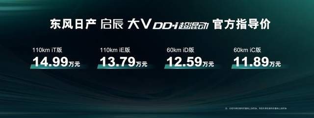 东风日产新能源启辰大V DD-i超混动上市，低至11.89万元起