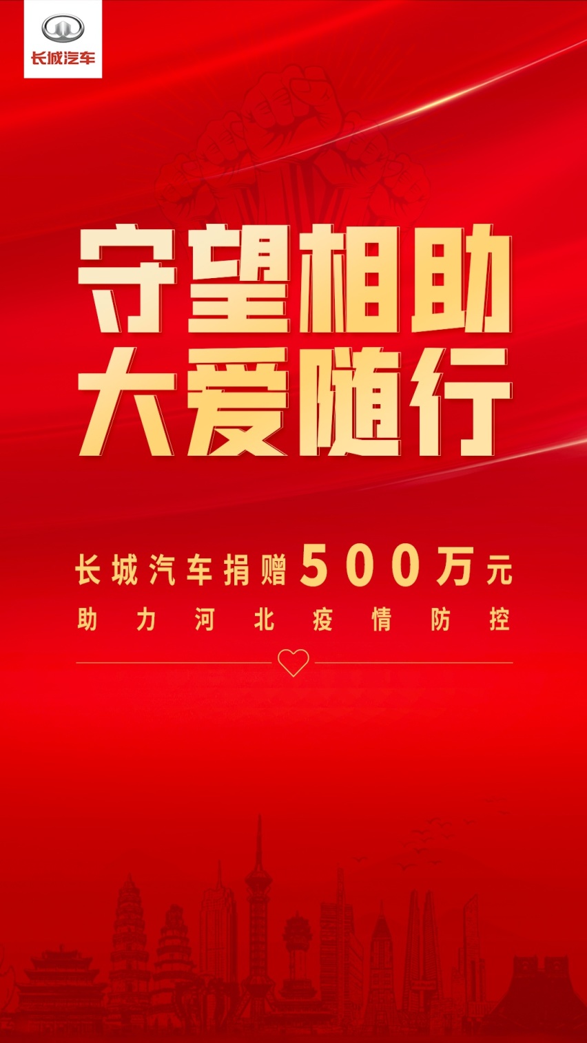 助力抗疫，驰援河北 | 长城汽车捐赠500万元助力河北疫情防