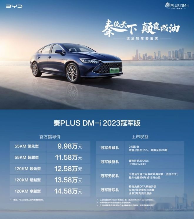 不到10万元起售！2023款秦PLUS DM-i 持续向“冠军”奔赴