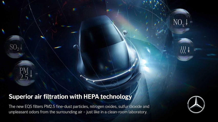奔驰EQS最新预告图曝光 配备HEPA空调系统/5G技术