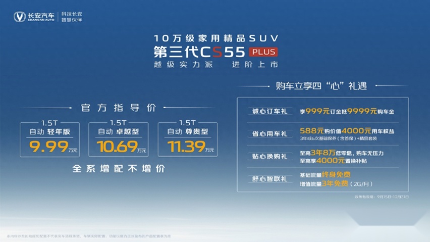 9.99万元起，第三代CS55PLUS上市， “越级实力派”剑指锋兰达