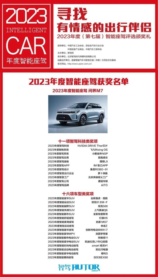 问界M7斩获2023年度智能座驾，面向Z世代的智能汽车年度推荐车单