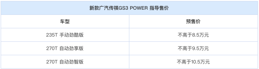 外形更帅气 新款传祺GS3 POWER开启预售
