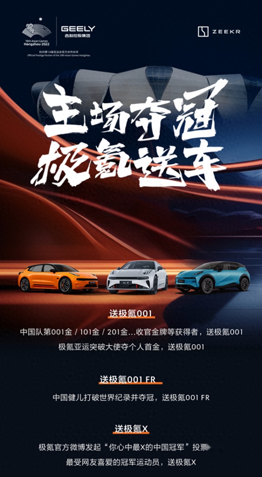 杭州亚运会夺冠就送车?极氪太豪气了!