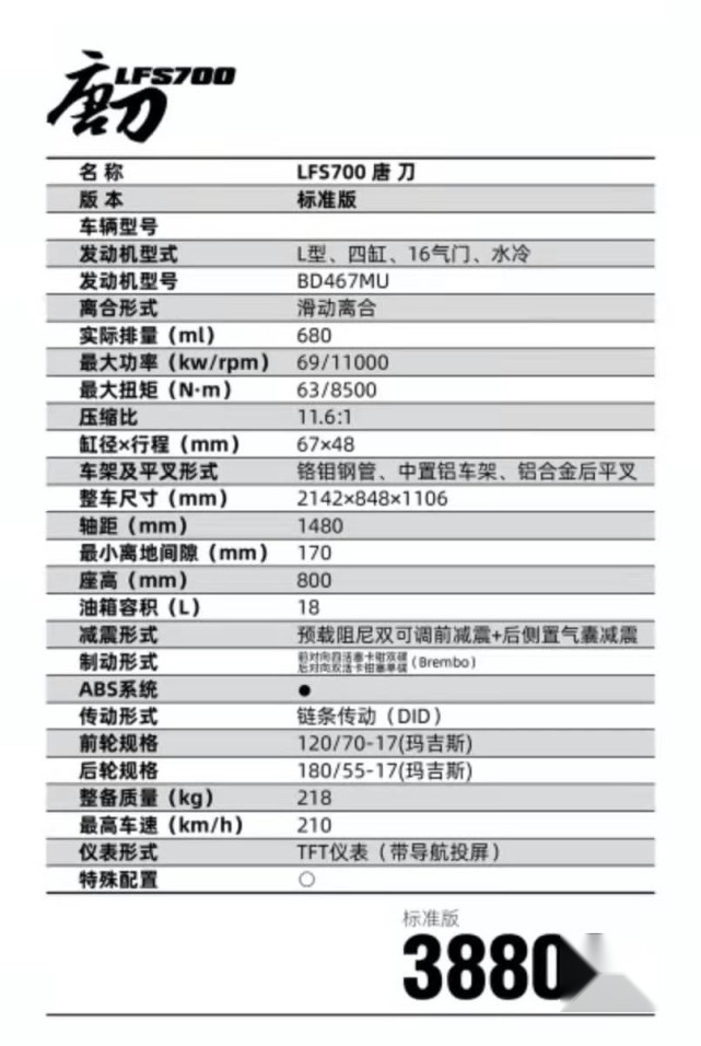 奔达两款四缸摩托同台发布！燎4.58万起！唐刀3.88万！