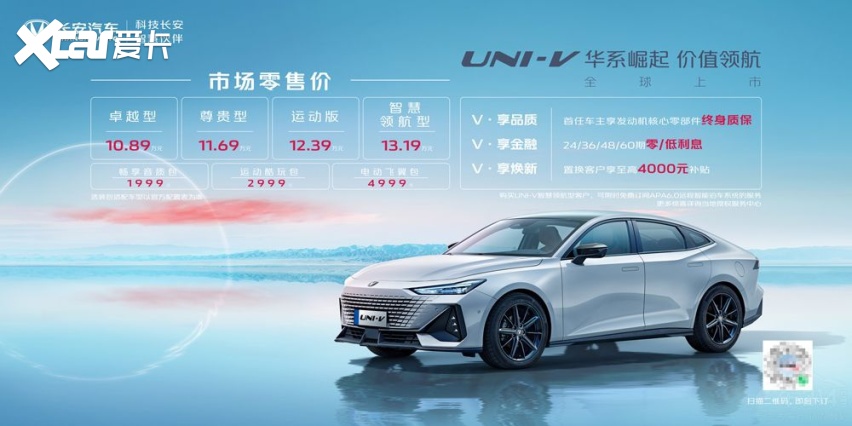 长安UNI-V正式上市，售价10.89-13.19万元
