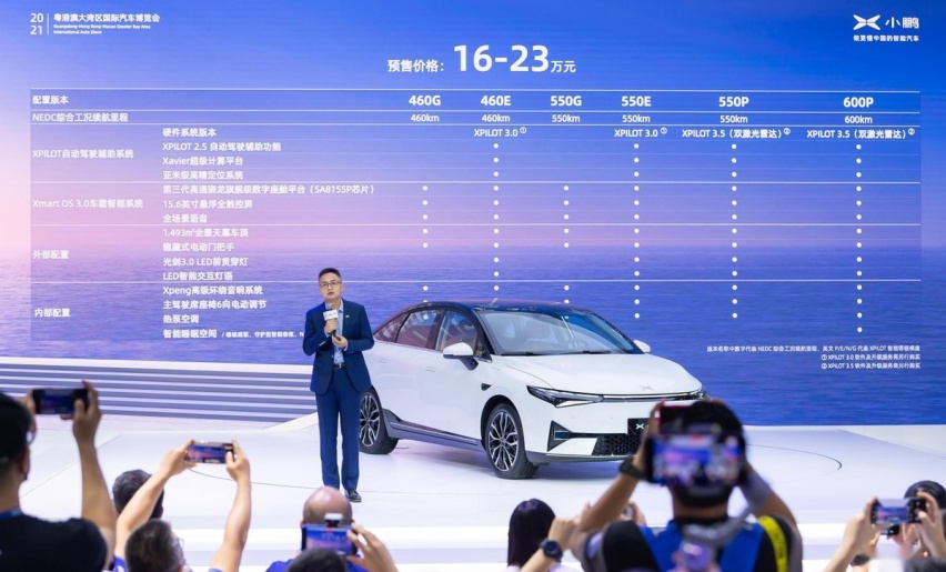 小鹏P5预售价16-23万，6款车型3种续航里程