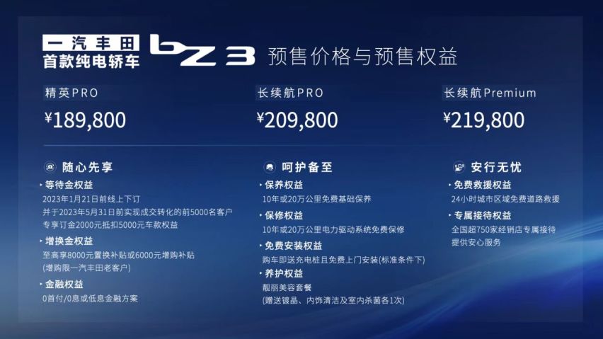 预售18.98万起 一汽丰田bZ3将于明年一季度正式上市