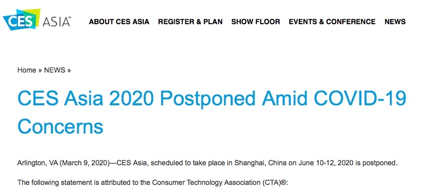 全额退还前期费用，CES Asia 2020官宣延期！