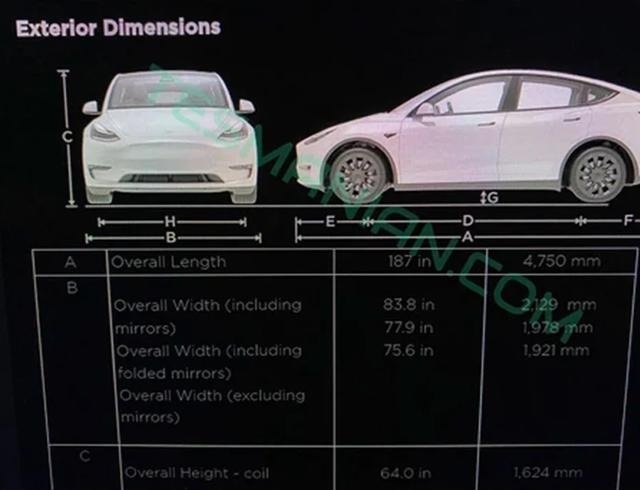 特斯拉Model Y多项信息曝光，车长4.75米