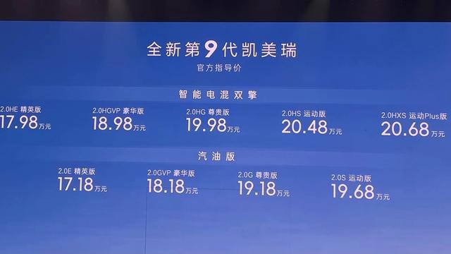 三套动力/三种外观，第九代凯美瑞上市，售价17.18万起