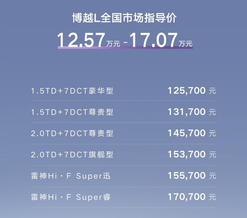 售价12.57万元起 吉利博越L正式上市