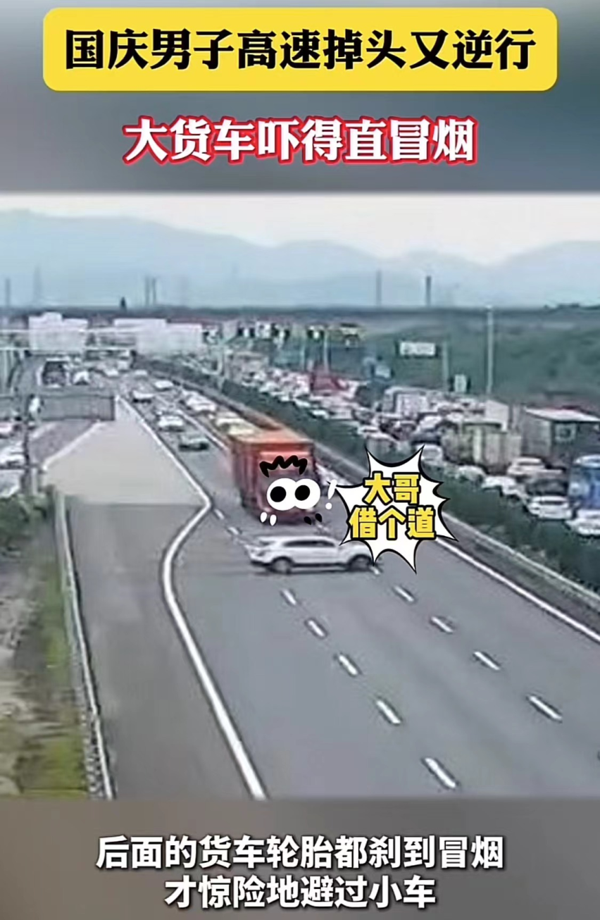 国庆高速危险名场面，说停就停的车、劈叉的二师兄……