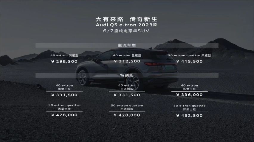 2023款奥迪Q5 e-tron焕新上市，同步推出三款特别版车型