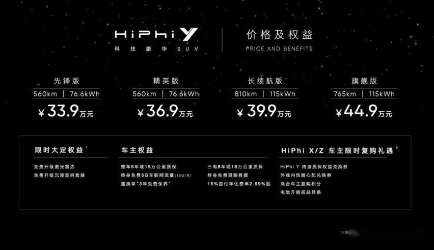 售价33.90-44.90万元 高合HiPhi Y正式上市