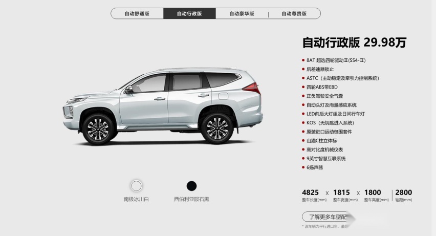多花一万元，购入运动套件，三菱帕杰罗·劲畅自动行政版上市