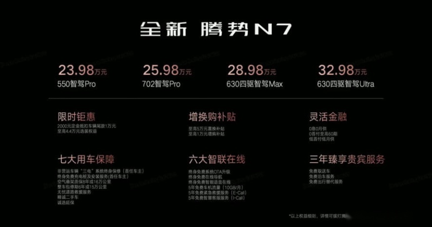 智能豪华超舒适大五座电动SUV全新腾势N7正式上市 这价格太牛了