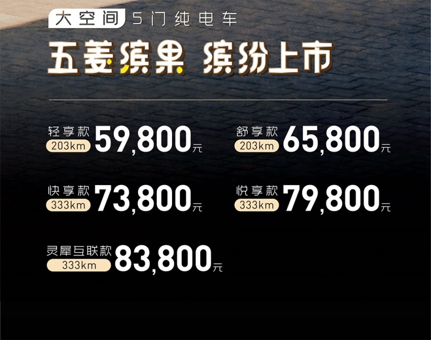 快充+大四座的小型电车——五菱缤果上市，售5.98万元起