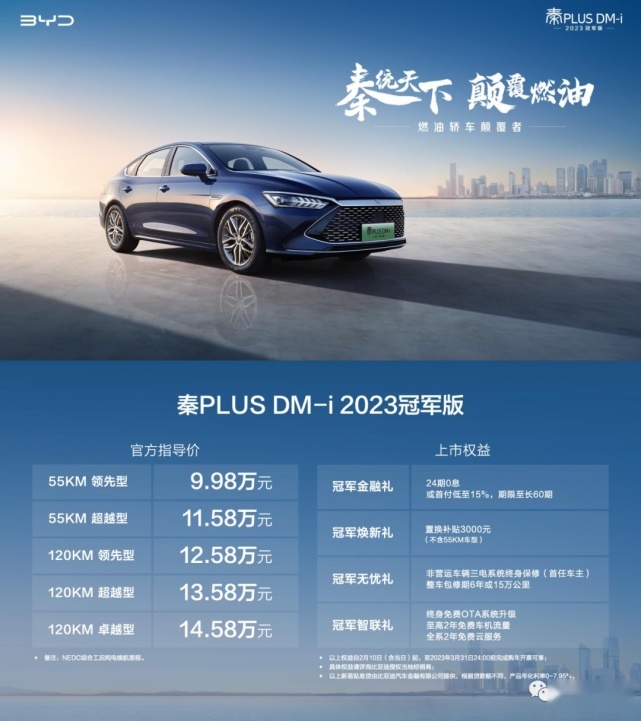 9.98万起，秦PLUS DM-i 2023冠军版率先进入油电同价时代