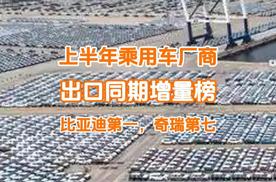 上半年乘用车厂商出口增量榜：比亚迪第一，出口老大奇瑞仅第七？