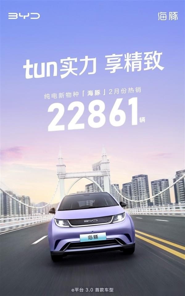 比亚迪海豚2月销量达22861辆 海鸥下月上市