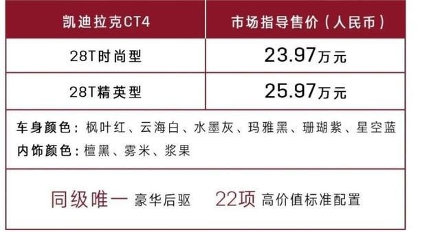 凯迪拉克CT4上市，售价23.97万元起，降到20万想必指日可待