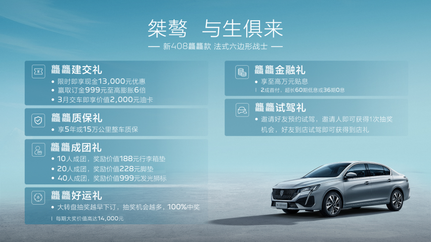 入门既满配，限时优惠至高2万元，标致408龘龘款正式上市