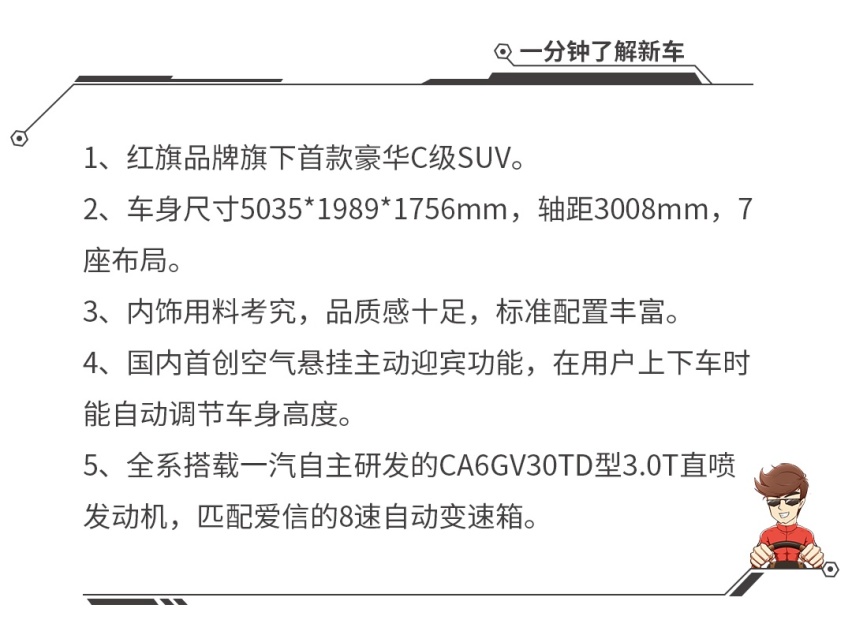 3.0T+8AT，尺寸超奥迪Q7！红旗HS7正式上市