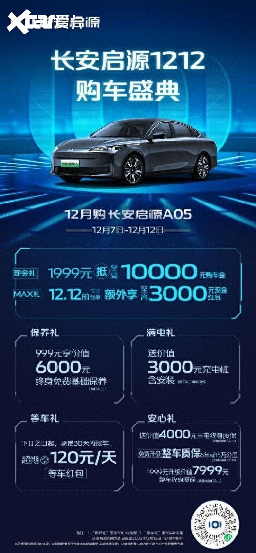 长安启源A05真豪横！12月购车送充电桩、送三电终身质保