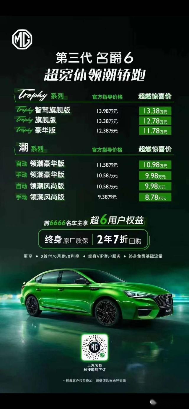 第三代名爵6上市 超燃惊喜价8.78万元起 PHEV版同步预