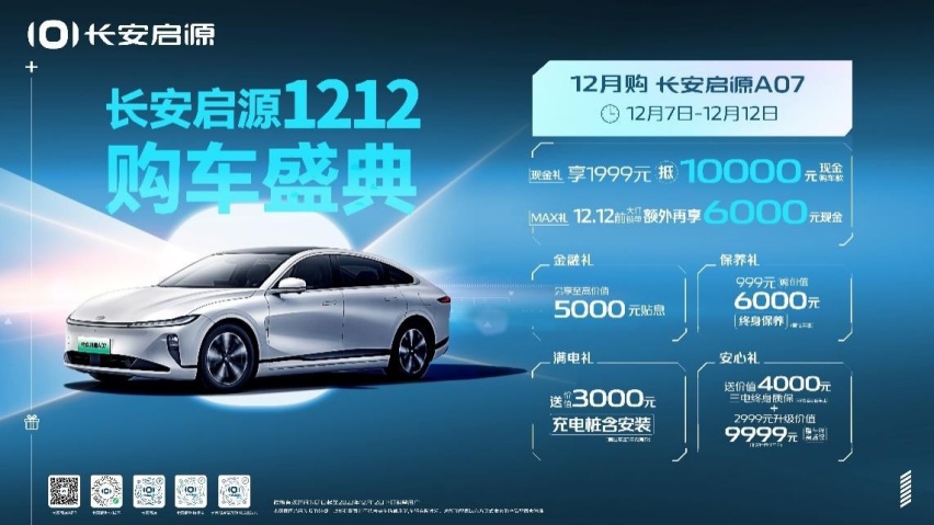 长安启源1212购车盛典开启，多重购车礼包拉满，至高可享14000元现