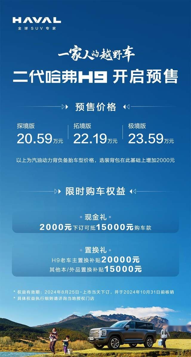 万里长测收官 二代哈弗H9开启预售 20.59万元起