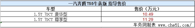 一汽奔腾T55牛犇版正式上市 售10.49-11.29万元