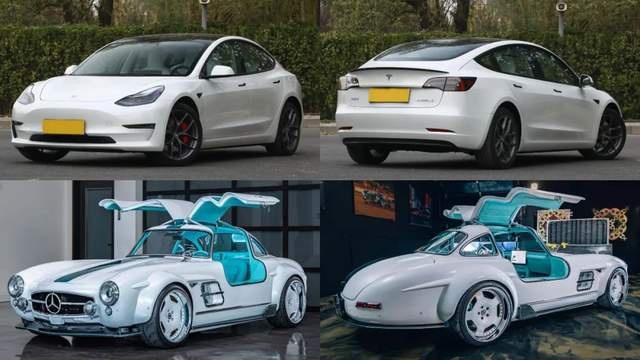 30万的特斯拉Model 3改成千万神车奔驰300SL，看完心动了！