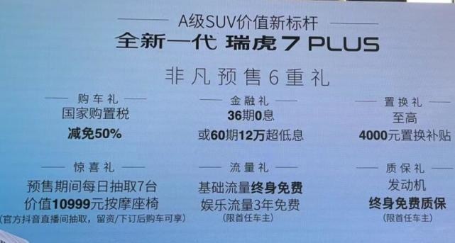 便宜又大碗！新款瑞虎7 PLUS预售10.69万元起