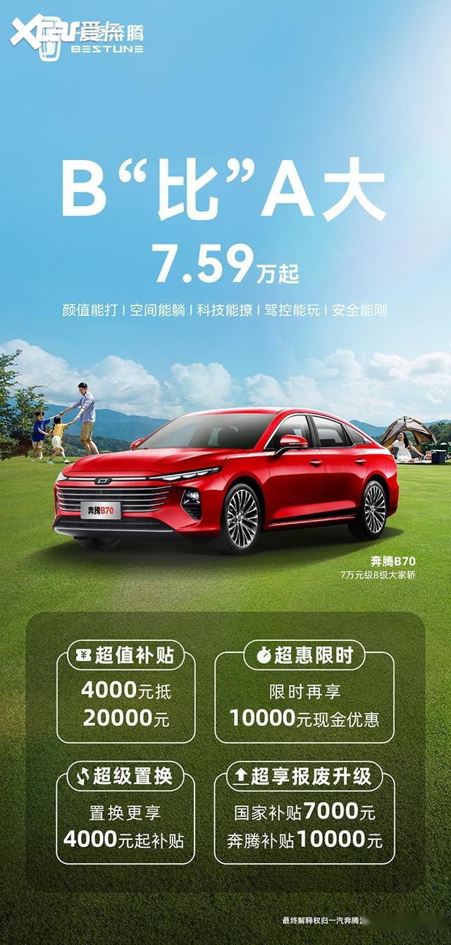 产品力不输卡罗拉轩逸,预算8万买中型车,奔腾b70性价比有多高?