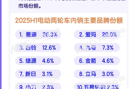 上半年电动两轮车市场加速狂飙：雅迪销量第一，九号增速最快
