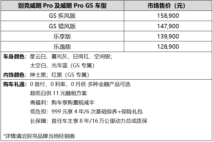 别克威朗Pro与威朗Pro GS焕新上市，售价12.89-15.89万