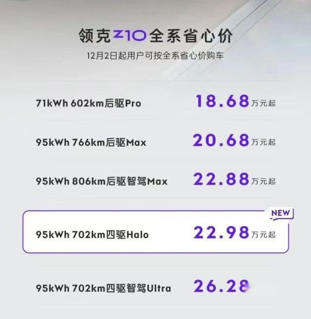 主打听劝！领克Z10加推800V四驱Halo版，压力给到友商