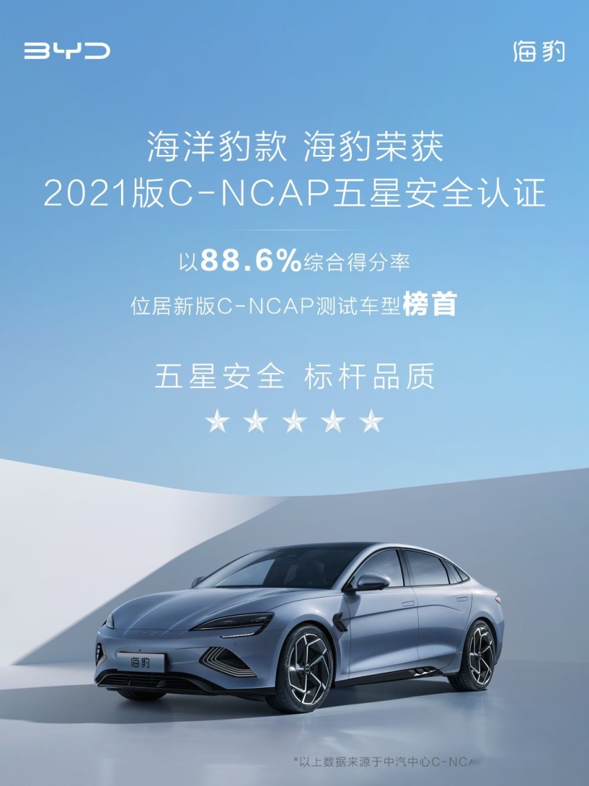 比亚迪海豹荣膺C-NCAP五星安全评价,e平台3.0集大成之作的实力背