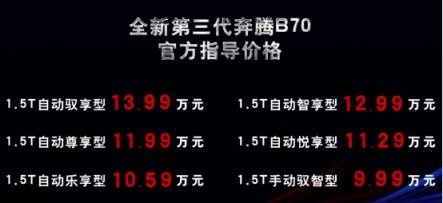 全新奔腾B70上市，“五新”加持瞄准合资