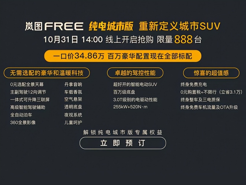 舒适性配置提升，岚图FREE城市版上市，售价34.86万元